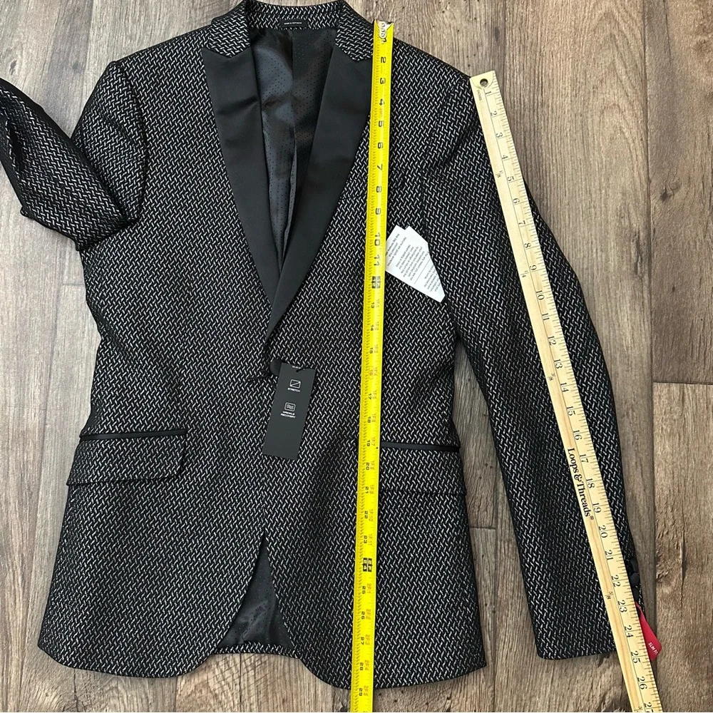 JF J. Ferrar Evening Jacket Suit Sport Coat Blazer Sz 36 Reg Black Silver
